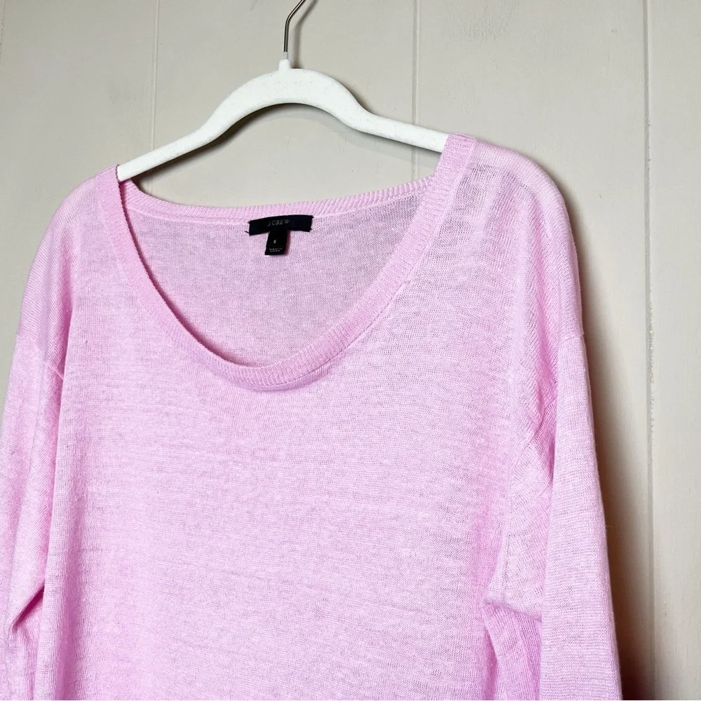 J. Crew 100% Linen Sweater Pom-Pom Trim‎ small bubblegum pink lightweight boxy